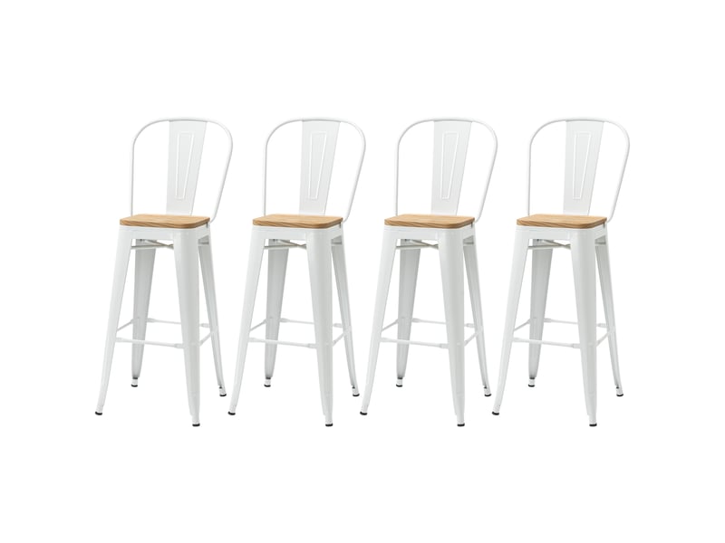  Lot de 4 tabourets de bar industriel avec dossier repose-pied hauteur assise 76 cm métal blanc  - Conforama B