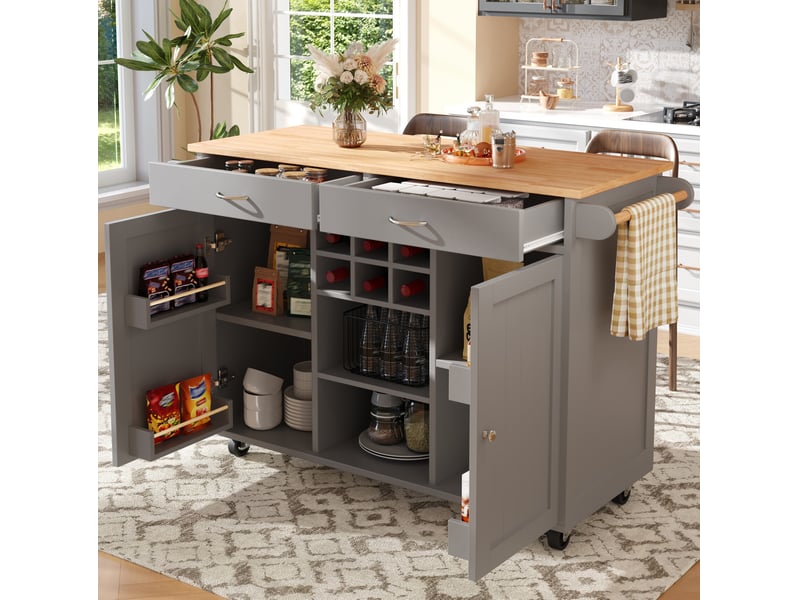  Desserte de cuisine 102 x 45 x 92 cm grise en mdf et métal, 2 tiroirs, rangement mobile à roulettes pratique  - Conforama B