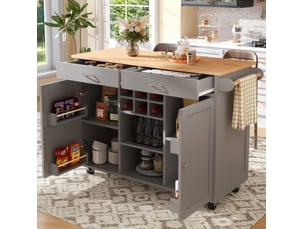Desserte de cuisine 102 x 45 x 92 cm grise en mdf et métal, 2 tiroirs, rangement mobile à roulettes pratique