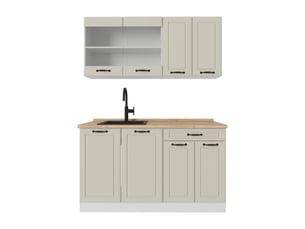 Vicco cuisine, sable campagneblanc, 140cm plan de travail chêne doré