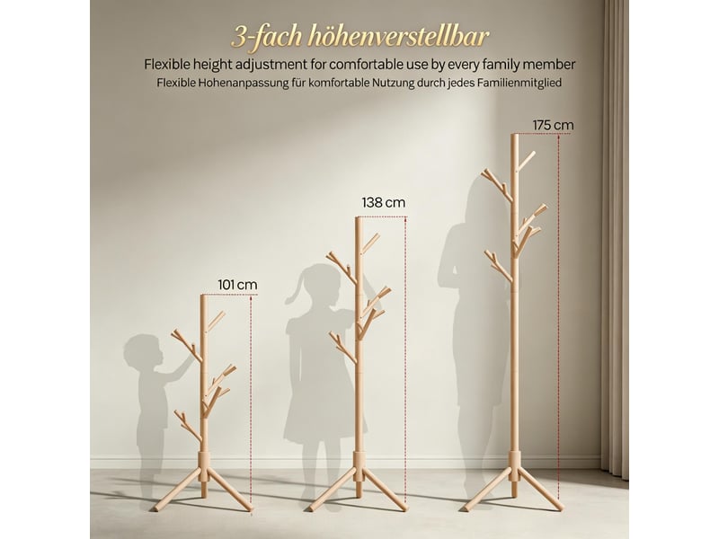 Porte-manteau autoportant, support à vêtements avec design en branches et base stable, porte-manteau, bois naturel - Conforama W