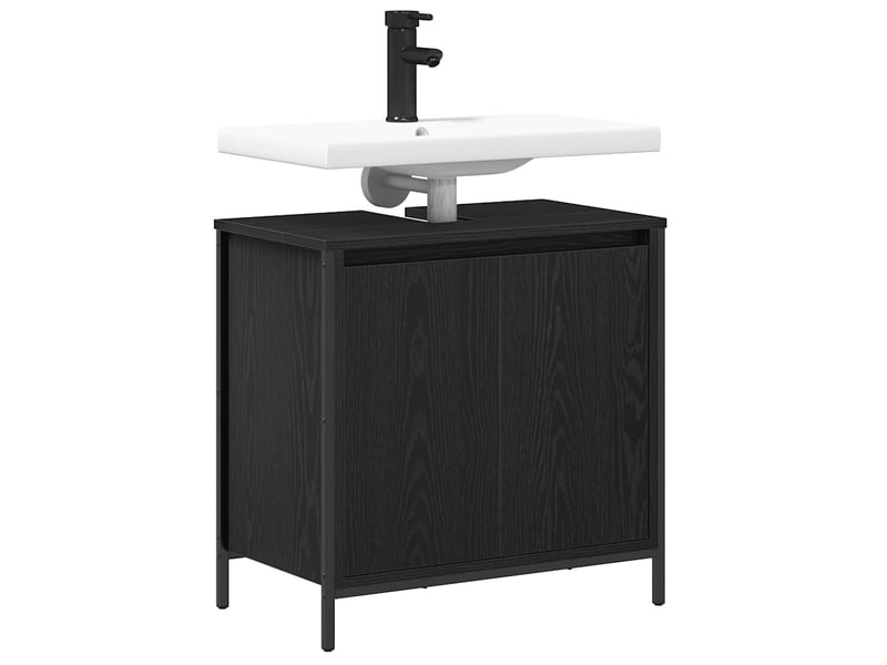  Meuble sous-vasque salle de bain, meuble de rangement noir 60x34.5x60 cm  - Conforama D