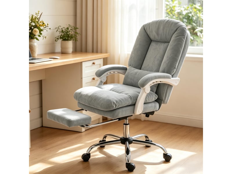  Chaise de bureau ergonomique inclinable jusqu’à 155° avec repose-pieds - lpospi - hauteur réglable, velours gris  - Conforama C