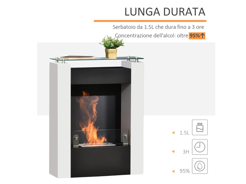 Cheminée bioéthanol sur pied en acier et verre, 1,5 l, 60 x 20 x 79 cm - Conforama R