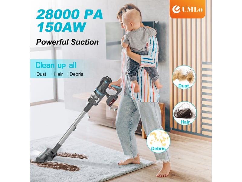  Aspirateur balai sans fil 2-en-1 30 x 25 x 115 cm – bleu et gris – moteur 300 w, hepa, 30 kpa, autonomie 60 min  - Conforama B