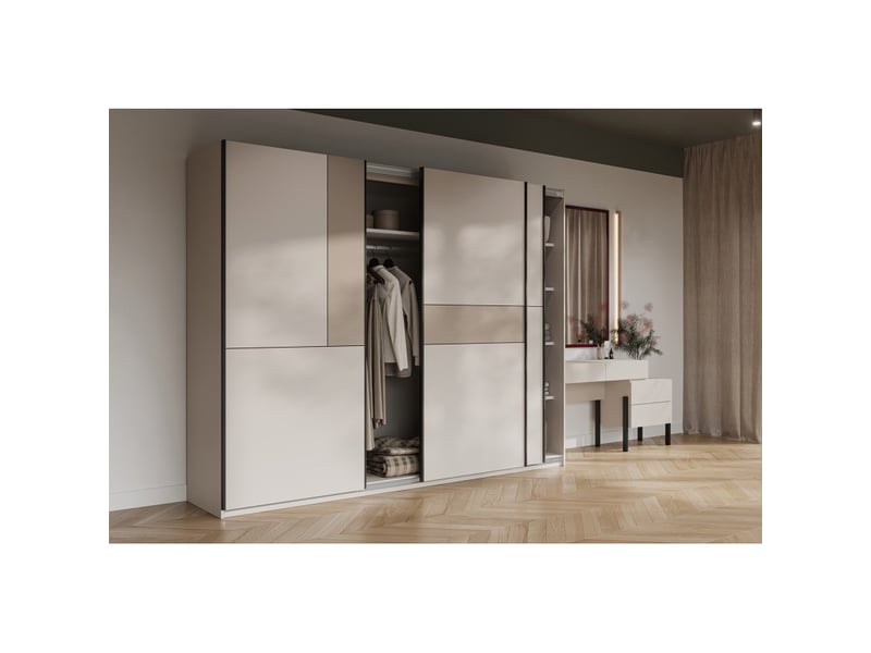 Armoire vertis 3 portes coulissantes cachemire et beige 270 cm design graphique  - Conforama E