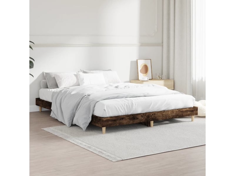  Lit double- lit adulte -  cadre de lit sans matelas chêne fumé 135x190 cm bois ingénierie  - Conforama C