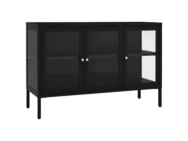  Buffet - bahut - meuble de rangement noir 105x35x70 cm acier et verre  - Conforama A