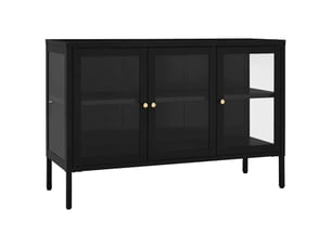 Buffet - bahut - meuble de rangement noir 105x35x70 cm acier et verre