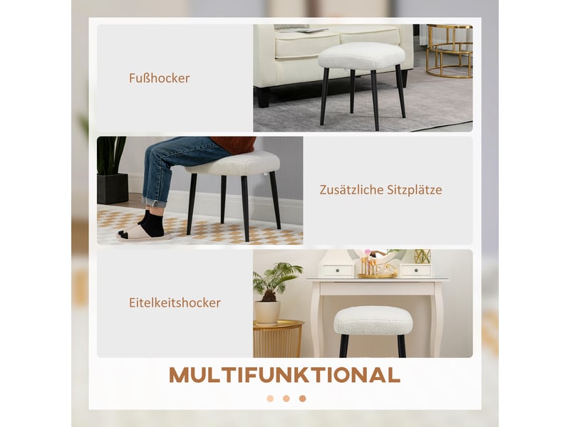  Repose-pieds carré tabouret dressing look cachemire avec pieds en acier pour salon chambre crème 42x42x47cm 838-336V00CW - Conforama E
