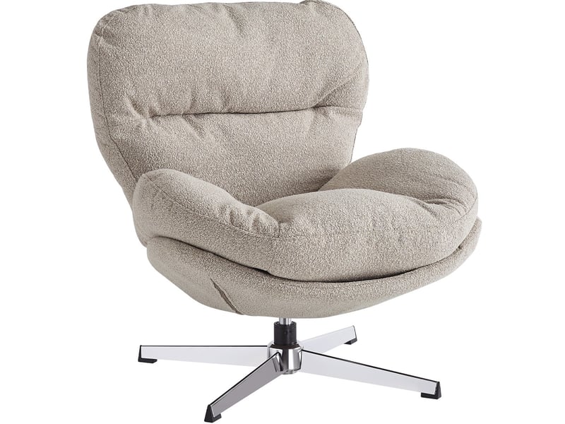  Fauteuil pivotant en tissu bouclé taupe et piètement chromé - oli Oli - Conforama D
