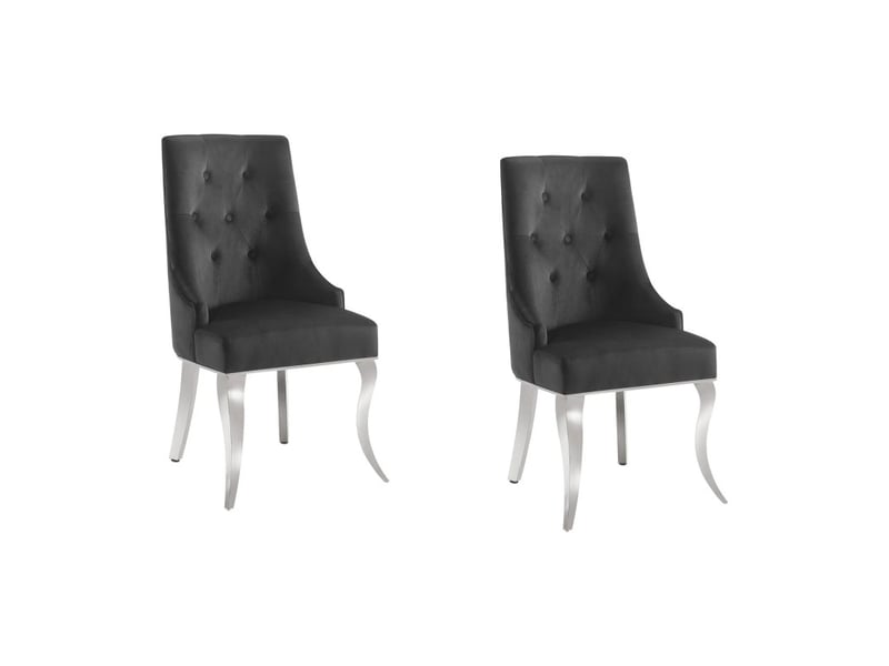  Lot de 2 chaises baroques velena en velours noir capitonné avec pieds argentés  - Conforama A