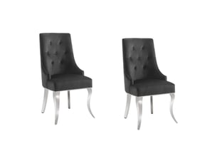 Lot de 2 chaises baroques velena en velours noir capitonné avec pieds argentés