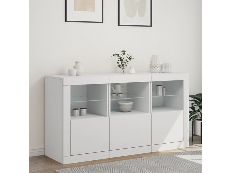  Buffet - bahut - meuble de rangement avec lumières led blanc 123x37x67 cm  - Conforama C