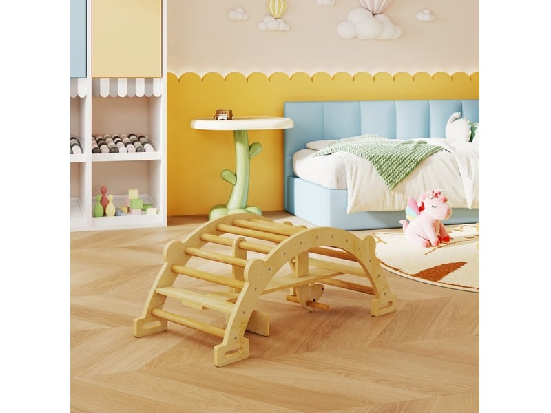  Arche d'escalade montessori 110 x 52 x 45 cm en bois naturel, bascule de grimpe et balancement 2 en 1  - Conforama B