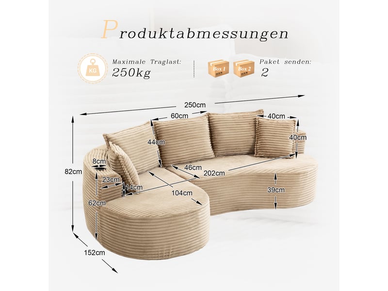 Canapé d'angle gauche fixe 3 places tissu kaki canapé compressible - Conforama C