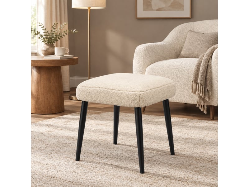  Pouf carré beige effet cachemire 42x42x47 cm à pieds en acier  - Conforama E
