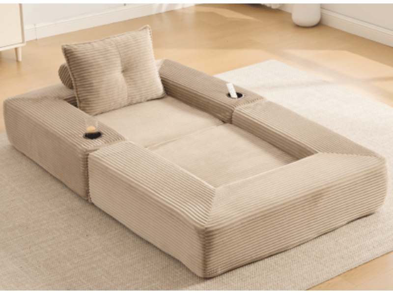  Canapé convertible avec poches et porte-gobelet -  accoudoirs amovibles, velours côtelé kaki 122 × 98 × 80 cm  - Conforama B