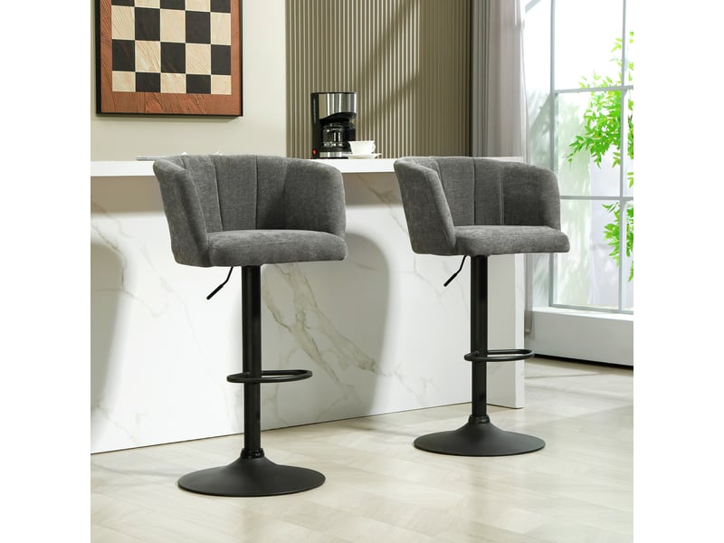  Ensemble de 2 tabourets de bar, dossier coquille, hauteur réglable, repose-pieds, pour cuisine ou salle à manger, piètement en métal, gris foncé  - Conforama C