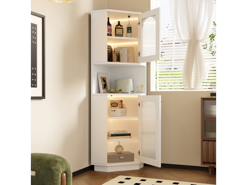  Colonne d'angle de salle de bain avec éclairage mdf blanc 45x45x166.5 cm N656P350897W - Conforama E