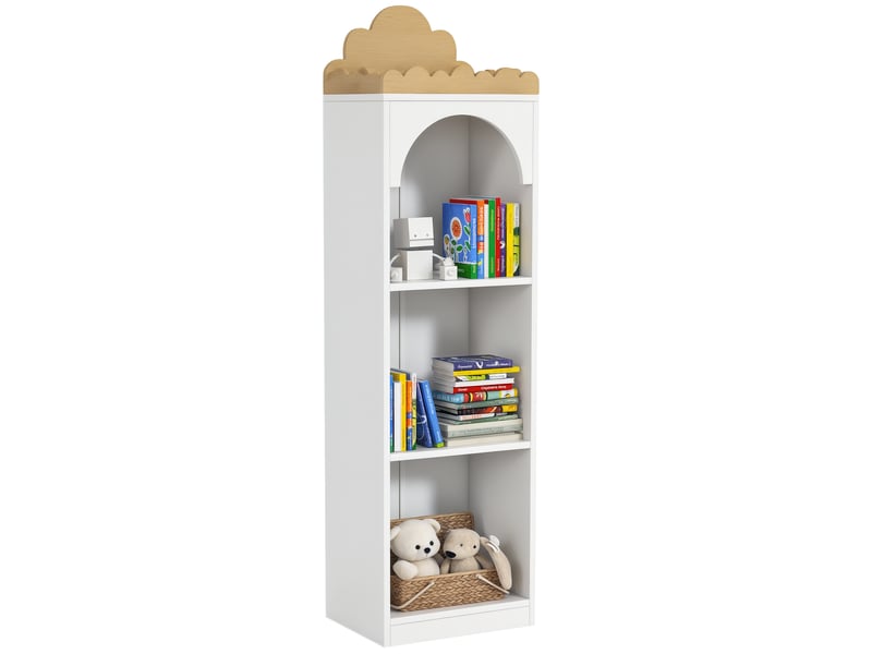 Bibliothèque enfant à 3 niveaux, idéale pour la chambre d'enfant, blanche et naturelle. - Conforama A