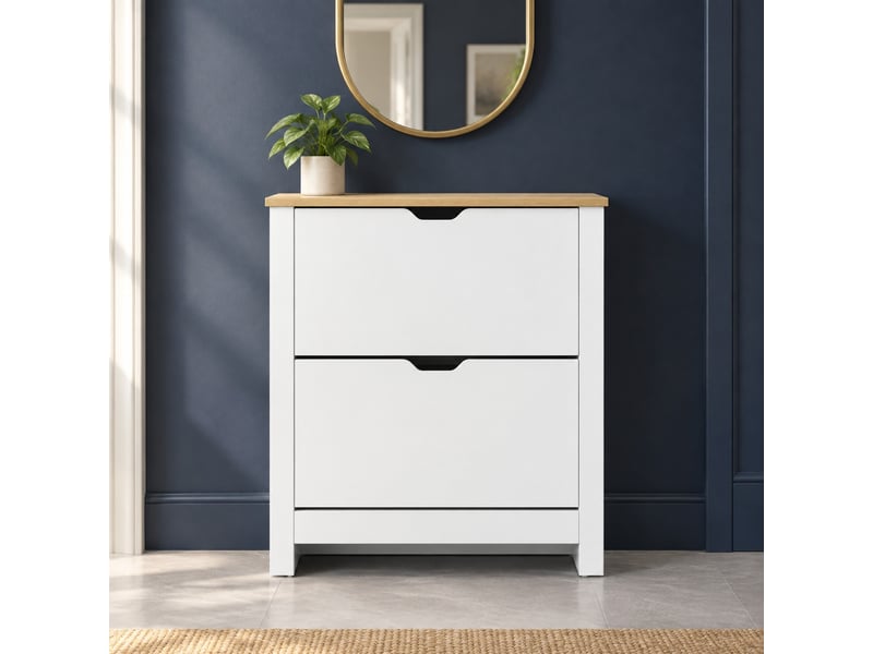  Meuble à chaussures l72 x p26 x h80 cm en contreplaqué à 2 abattants blanc et naturel chicfurn  - Conforama B