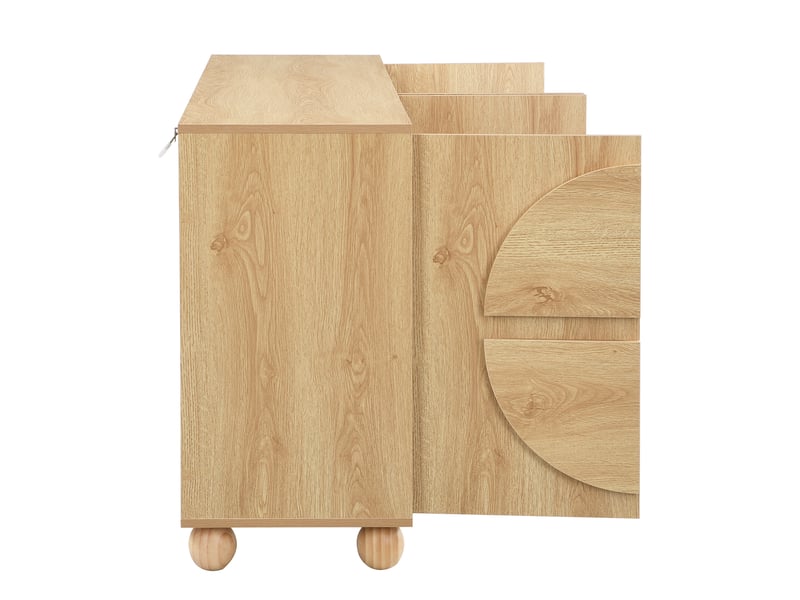  Buffet 4 portes avec étagères réglables - lpospi - relief circulaire mdf et pin naturel 160 × 38 × 76 cm  - Conforama E