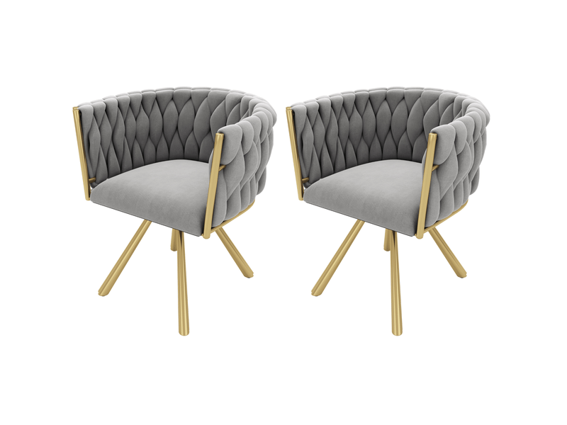  Lot de 2 chaises de salle à manger en velours gris et doré pivotantes à 360°  - Conforama A
