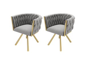 Lot de 2 chaises de salle à manger en velours gris et doré pivotantes à 360°