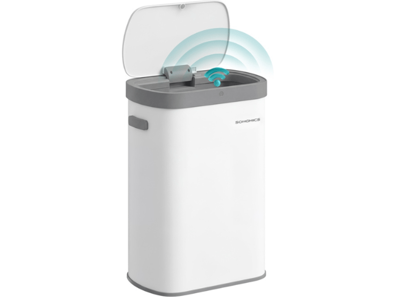  Poubelle de cuisine automatique 42,5 x 27,1 x 58,7 cm avec capteur de mouvement design épuré en acier blanc 12_0012358  - Conforama A
