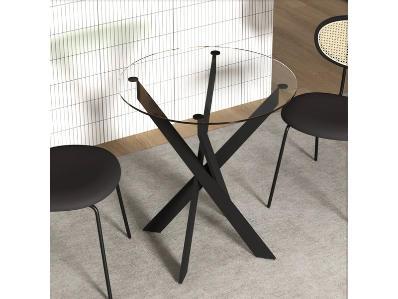 Table de salle à manger pour 4 personnes avec plateau en verre trempé, pieds croisés, en verre, ø70×75 cm, noir - Conforama C