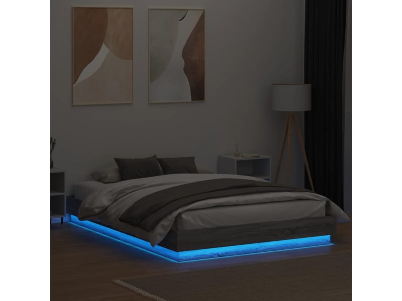  Lit double- lit adulte -  cadre de lit avec led sans matelas sonoma gris 140x200 cm  - Conforama C