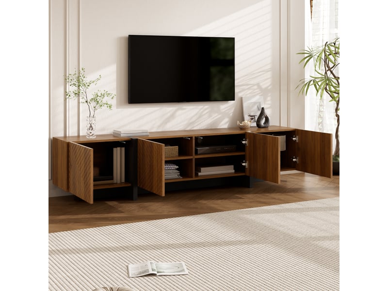 Meuble tv portes de rangement mdf meuble de rangement organisation gain de place design contemporain décor noyer OPULERANE TRADING LTD - Conforama C