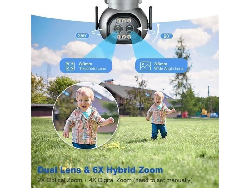  Camera de securite ptz exterieure 4mp 2.5k double objectif 6x hybride wifi double bande  - Conforama B