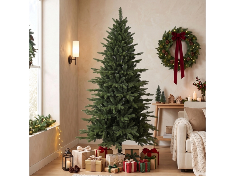  Sapin de noël artificiel, support pliable en bois, sapin moulé par injection, 1438 branches, 180 cm, vert  - Conforama B