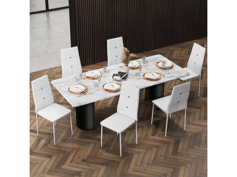 Ensemble 6 chaises bereo salle à manger design moderne blanc - Conforama E