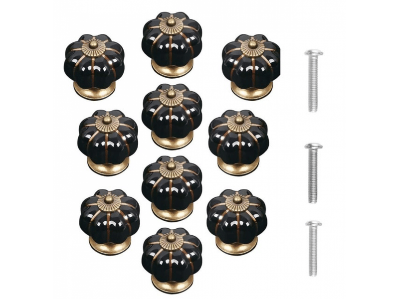  (noir) lot de 10 boutons de porte vintage en céramique en forme de citrouille, boutons de tiroir d'armoire simples  - Conforama A