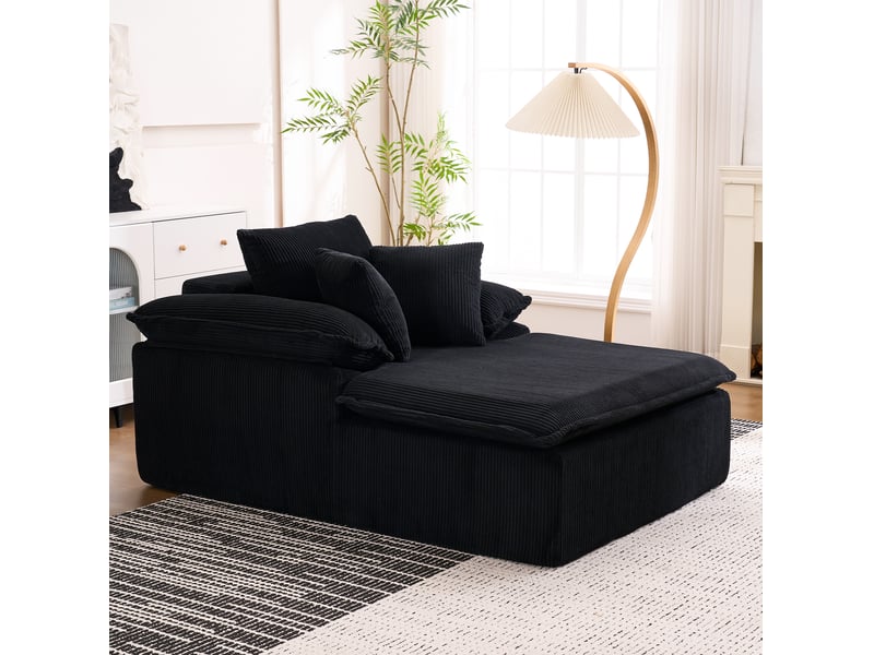 Canapé droit relax 1 place en velours côtelé noir, sans montage, avec larges accoudoirs pour lire confortablement - Conforama E