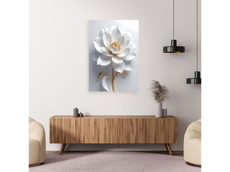 Tableau moderne, fleur blanche 3d or glamour 60x90 1312608853 - Conforama B
