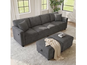 Canapé d'angle réversible convertible <strong>HAUSS SPOLE</strong> <strong></strong> 4 places Tissu gris avec coffre de rangement