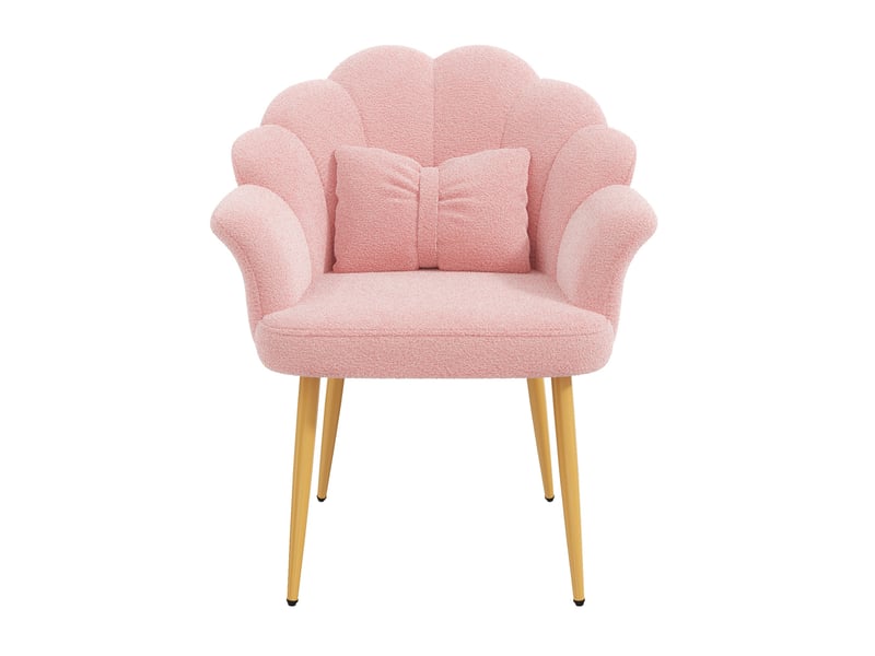 Fauteuil 1 place en tissu teddy rose avec dossier pétale et pieds dorés 64x65,5x85 cm - Conforama A
