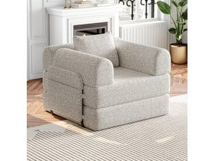 Canapé convertible modulable 1 place avec rangement d'accoudoir et structure acier, beige