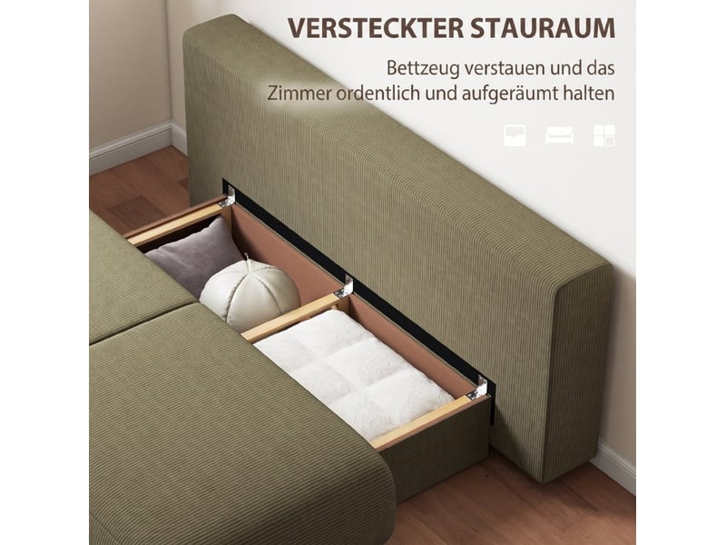 Canapé convertible 188x100x84 cm 3 places, dossier réglable, rangement caché, panneau de particules et bois, vert foncé, sans matelas - Conforama D