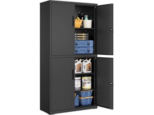 Armoire de rangement design moderne 40 x 80 x 180 cm avec étagères réglables et sécurité en acier noir 12_0012311