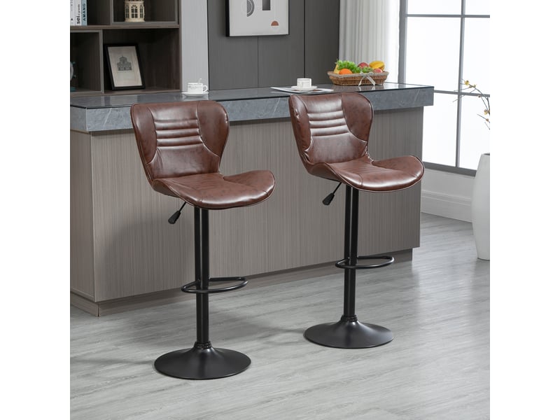  Ensemble de 2 tabourets de bar en similicuir, réglables en hauteur, pivotants, avec dossier et repose-pieds, 46,5 x 54 x 88-108 cm, marron  - Conforama C