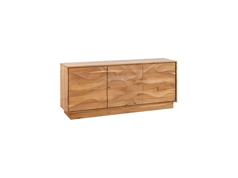 Buffet sonora 160 cm en bois d'acacia marron – 3 portes push-to-open et façades en relief - Conforama A