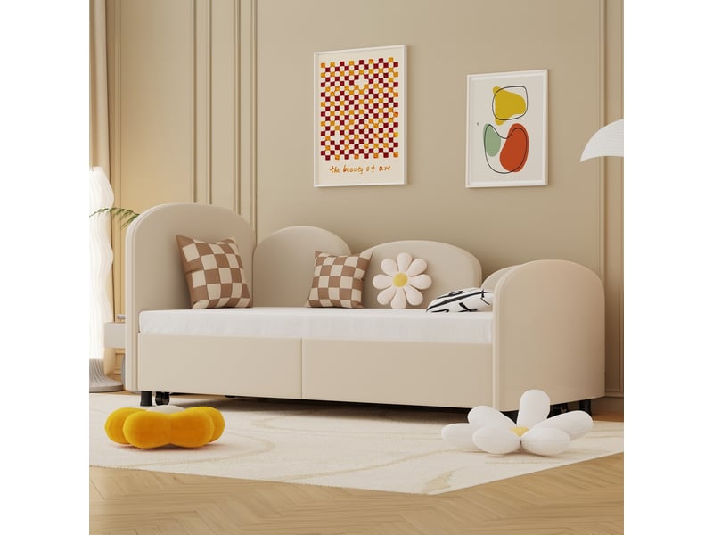 Lit banquette enfant tcqpz avec tiroirs de rangement 90 x 200 cm velours beige - Conforama E