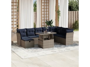 Vidaxl ensemble de canapé de jardin 9 pcs avec coussins gris résine tressée