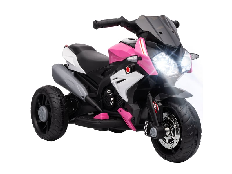 Moto électrique pour enfants de 37 à 60 mois avec pédales, phares, musique et klaxon, vitesse maximale de 3 kmh, poids maximal de 25 kg, rose  - Conforama A