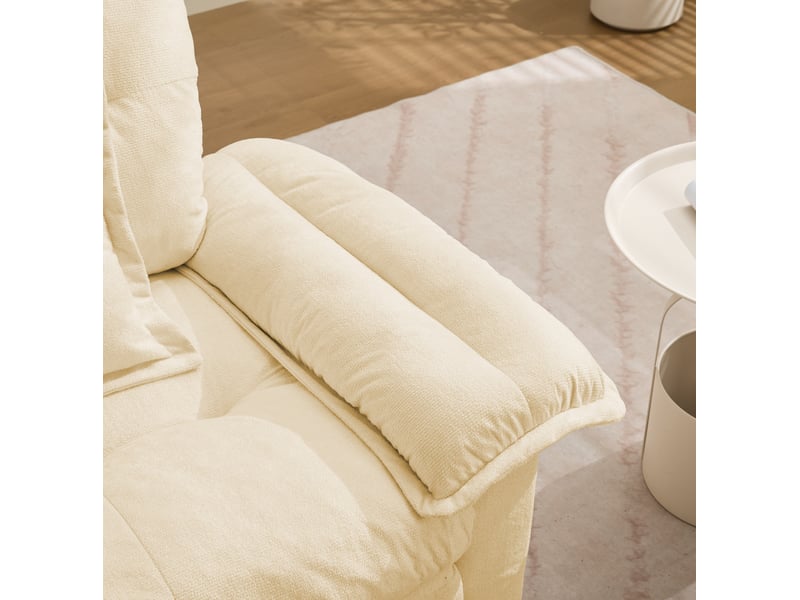 Fauteuil pivotant 360° 116x84x96 cm, ergonomique, coussin de soutien, base métal, pour chambre, salon, chenille, beige - Conforama E